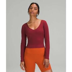 Lululemon Align Long Sleeve Scoop Neck Nulu Cropped Shirt Top Mulled Wine Red 6